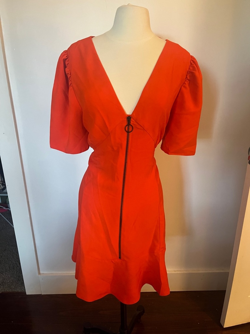 ASOS Bright Red V-Neck Zip-Front Mini Dress